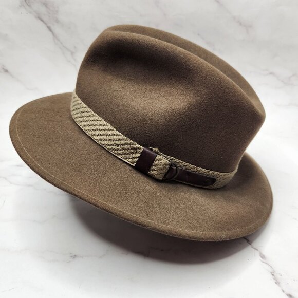 Dorfman Pacific 100% Wool Felt Fedora Hat Moss Brown Band and Buckle Men's S - Picture 1 of 5